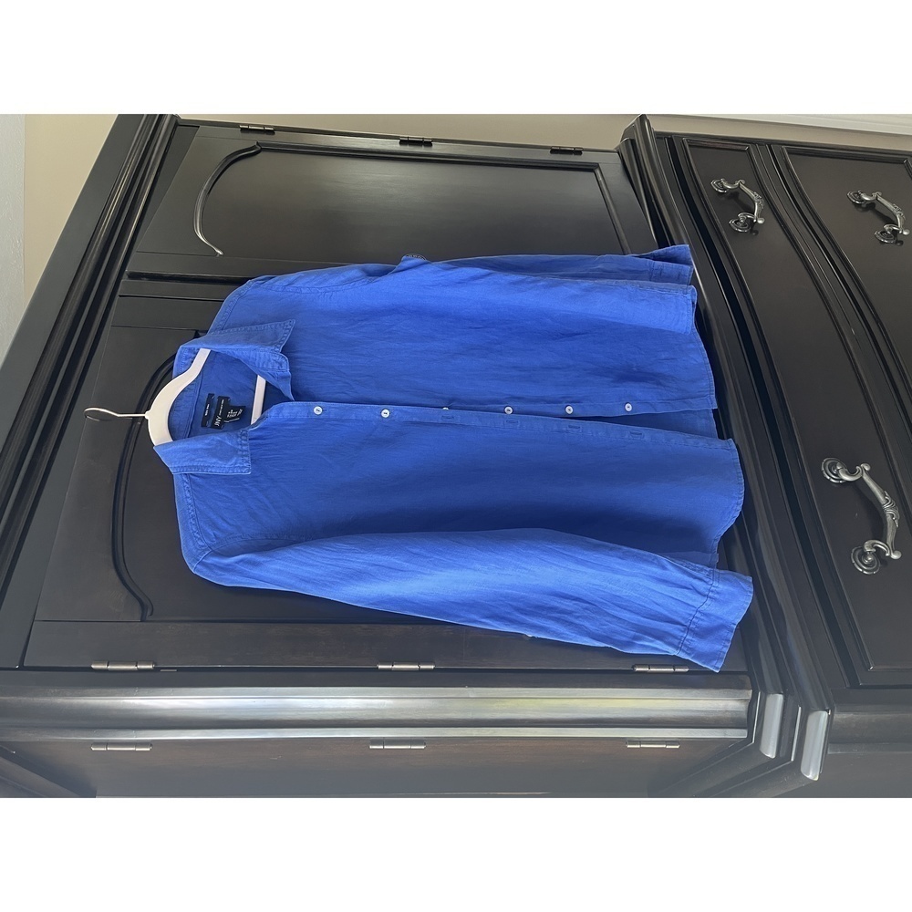 Jny Jones New York Blue Linen Long Sleeve Top Size Medium